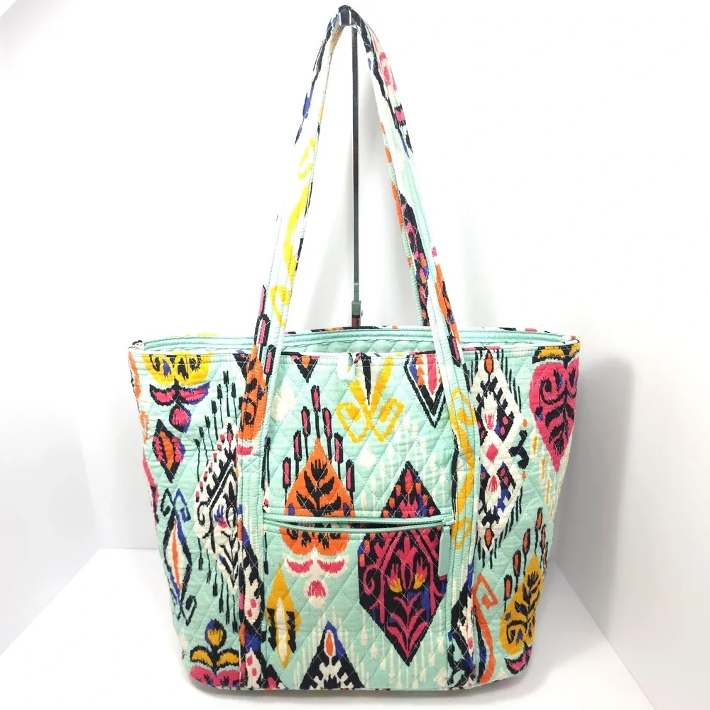 Vera Bradley Pueblo Aztec Ikat Turquoise Quilted Cotton Toggle Villager Tote Bag